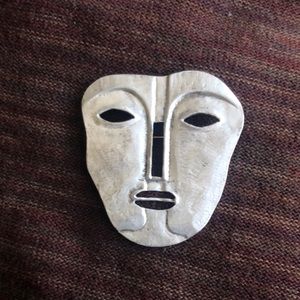 Old African Art Silver Pin Brooch